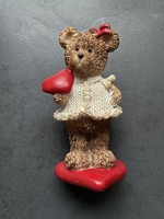 Vintage teddy bear with heart, beautifully crafted polyresin ornament