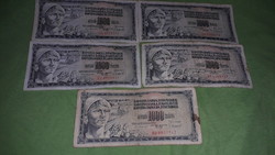 Régi YUGOSZLÁVIA 1000 DÍNÁR papírpénz 1 X 1974 - 4 X 1981 - 5 db egyben a képek szerint 3