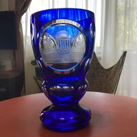 Old bieder polished cobalt blue commemorative glass