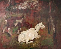 Sándor Gulyás ( 1889 - 1974 ) resting goats