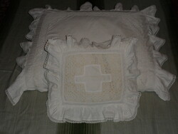 Antique monogrammed, ruffled, lace large pillow and small pillow cover