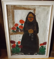 Izolda Macskássy,/1945 - 2021/: madonna in a chair - oil on canvas