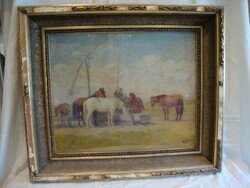 Mille oil on canvas painting hortobágy, horses