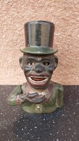 Jolly Nigger Bank régi öntött vas figurális persely