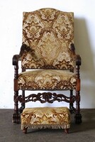 1O116 antique carved lion claw throne chair with footstool