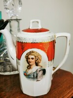 Antique Viennese coffee pouring lady with portrait