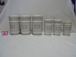 Retro porcelain spice holder set - three large, three smaller - together