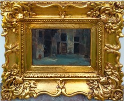 Antique painting street detail from 1881 also. Painter (see signature) with original warranty!
