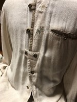 Men's natural linen hunting shirt with vintage embroidery
