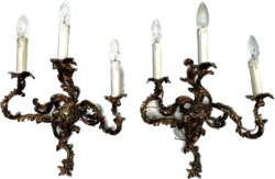 Antique copper three-armed wall arm pair