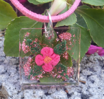 Pink floral resin square pendant