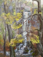 Forest waterfall - oil on canvas