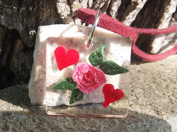 Pink rosy - love resin square pendant
