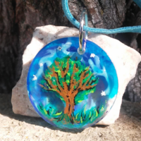Painted tree of life resin circle pendant