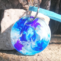 Blue-purple-white cavalcade resin circle pendant