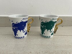 Hollóházi Millennium Ezredforduló 2000 porcelán csésze bögre modern retro mid century