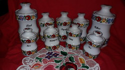 Gyönyörű KALOCSAI porcelán fűszeres készlet RITKA  - HIBÁTLAN 9 db EGYBEN a képek szerint
