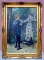 Couple in love in the park, p. János Bak, an impressionist romantic work framed