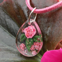 Pink rose resin drop pendant