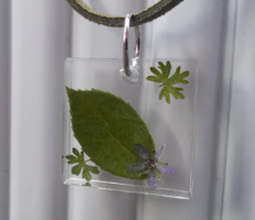 Resin square pendant with dried leaves