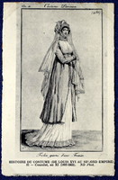 Antique fashion history French postcard after engraving Paris lady's wear 1802-1803