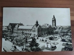 Old postcard, kisunhalas, heroes' square with the council house, 1966