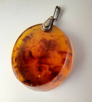 Antique Russian amber pendant, pendant with silver mounting, bijoux