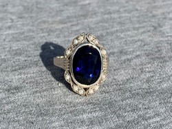 Női ezüst gyűrű kék zafír és gyöngy