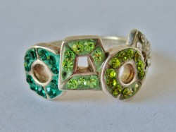 Beautiful old handmade silver ring with colorful crystals