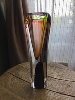 Régi Cseh Josef Rozinek kristály üveg váza, szivárvány színű