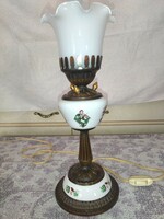 Gyönyörű Vintage fodros tejüveg és Réz komplett asztali lámpa