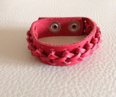 Laced red handmade leather bracelet