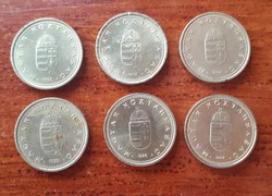 6 HUF 1 coins 1992-97, 1 from each year