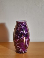 Retro Hollóházi liszteres márvány mintás virág váza, jelzett