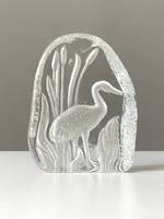 Heron in the reeds is a thick cast etched glass ornament