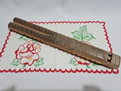 Antique German hand-carved wooden double flute 32 cm long
