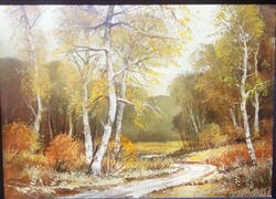 Autumn forest by Imre Puskás (1933-2003).