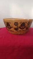 Ceramic bowl light brown with brown flowers