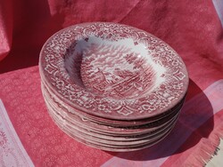9 db. angol jelenetes porcelán mély tányér