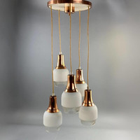 Mid-century copper and glass ceiling chandelier
