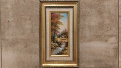 (K) Gyönyörű Limoges tűzzománc kép 32x19 cm kerettel