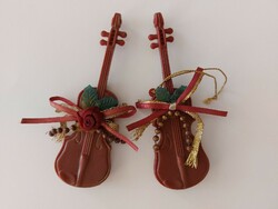 Retro plastic Christmas tree ornament violin burgundy instrument-shaped ornament 2 pcs
