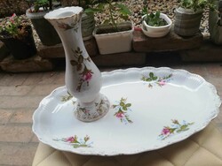 A beautiful pink old Polish large serving table centerpiece + candle holder