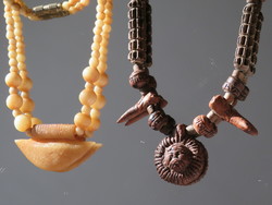 Tribal carved wood and bone necklaces