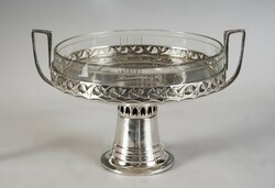 Silver Art Nouveau table center / offering with glass insert