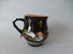 Sárospataki glazed ceramic sour cream mug, stem