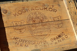Antique coat of arms vintage loft Mözőhegyes sugar factory wooden chest