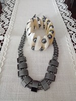Hematite necklace / necklace and hematite shell bracelet / bangle together
