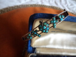Marked, openable antique silver bracelet with turquoise stones
