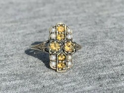 Women's silver ring with citrine and pearls